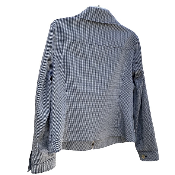 ST. JOHN Yellow Label Navy & White Checkered Gingham Front Zip Up Jacket Size 14 - Picture 2 of 8